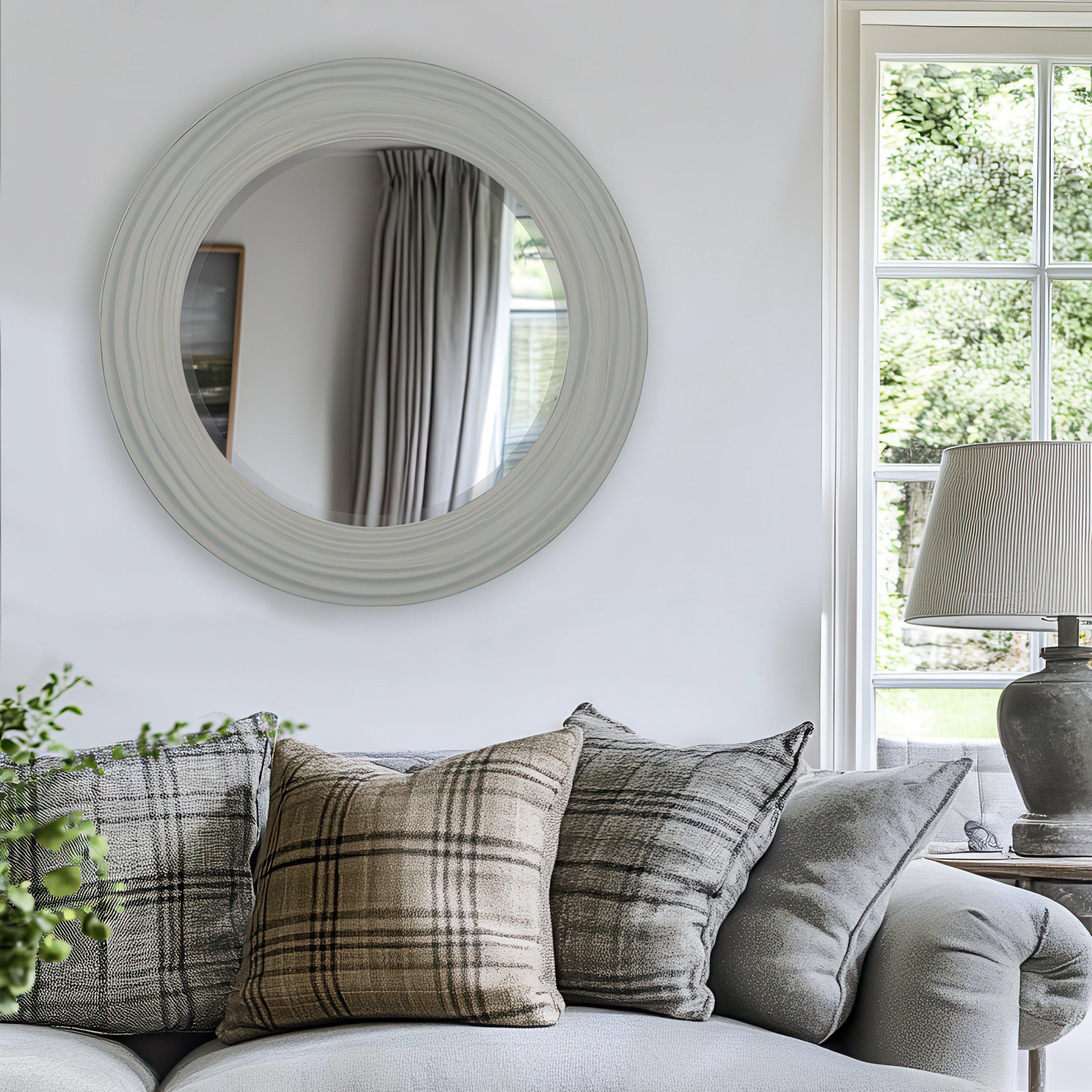 Boho Light Grey Round Wall Mirror